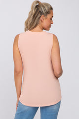 Peach Ribbed Round Hem Maternity Tank Top