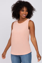 Peach Ribbed Round Hem Tank Top