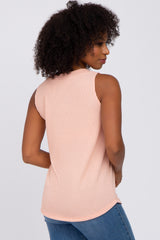 Peach Ribbed Round Hem Tank Top