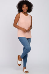 Peach Ribbed Round Hem Tank Top