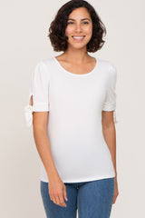 White Short Tie Sleeve Maternity Top