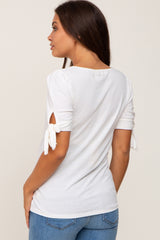 White Short Tie Sleeve Maternity Top