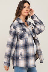 Navy Plaid Maternity Shirt Jacket