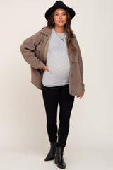 Taupe Fleece Maternity Shirt Jacket