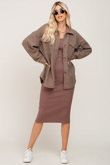 Taupe Fleece Maternity Shirt Jacket