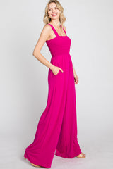 Magenta Sleeveless Smocked Wide Leg Jumpsuit