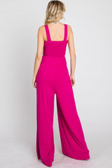 Magenta Sleeveless Smocked Wide Leg Jumpsuit