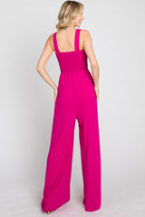 Magenta Sleeveless Smocked Wide Leg Jumpsuit