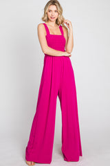 Magenta Sleeveless Smocked Wide Leg Jumpsuit