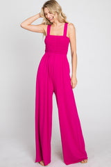 Magenta Sleeveless Smocked Wide Leg Jumpsuit