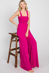 Magenta Sleeveless Smocked Wide Leg Jumpsuit