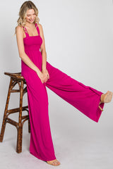 Magenta Sleeveless Smocked Wide Leg Jumpsuit