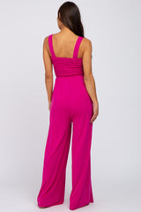 Magenta Sleeveless Smocked Wide Leg Maternity Jumpsuit