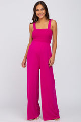 Magenta Sleeveless Smocked Wide Leg Maternity Jumpsuit