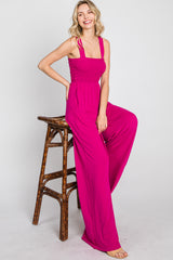 Magenta Sleeveless Smocked Wide Leg Maternity Jumpsuit