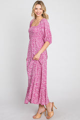 Fuchsia Floral Smocked Maxi Dress