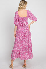 Fuchsia Floral Smocked Maxi Dress