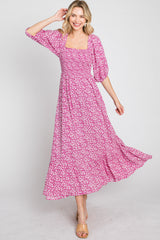 Fuchsia Floral Smocked Maxi Dress