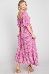 Fuchsia Floral Smocked Maxi Dress