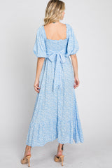 Blue Floral Smocked Maxi Dress