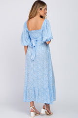 Blue Floral Smocked Maternity Maxi Dress