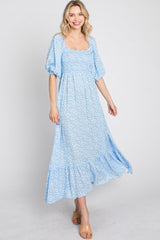 Blue Floral Smocked Maxi Dress