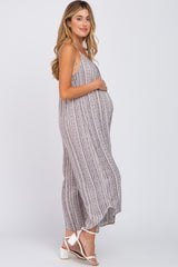 Brown Printed Asymmetrical Maternity Jumpsuit