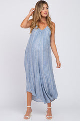 Light Blue Printed Asymmetrical Maternity Jumpsuit