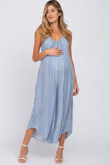 Light Blue Printed Asymmetrical Maternity Jumpsuit