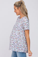 Peach Floral Short Sleeve Maternity Top