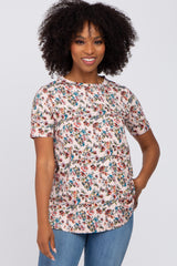 Peach Floral Short Sleeve Top