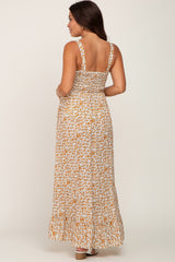 Yellow Floral Button Accent Maternity Maxi Dress