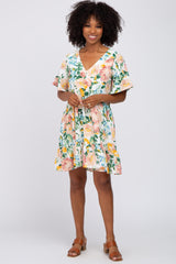 Ivory Floral V-Neck Ruffle Hem Dress