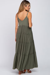 Olive Sleeveless Tiered Maternity Maxi Dress