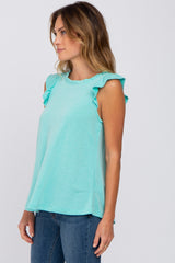 Aqua Ruffle Accent Top