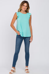 Aqua Ruffle Accent Top