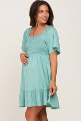 Mint Green Smocked Back Tie Maternity Dress