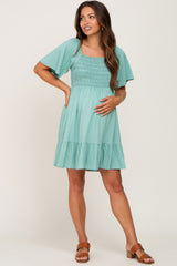 Mint Green Smocked Back Tie Maternity Dress