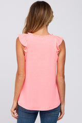 Coral Ruffle Accent Top