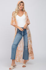 Beige Floral Chiffon Front Tie Ruffle Hi-Low Cover Up