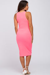 Neon Pink Ribbed Fitted Maternity Tank Dress