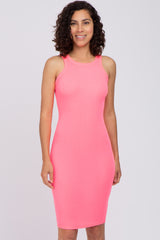 Neon Pink Ribbed Fitted Tank Dress