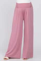 Mauve Smocked Wide Leg Maternity Pants