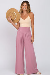 Mauve Smocked Wide Leg Maternity Pants