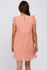 Coral Eyelet V-Neck Maternity Dress