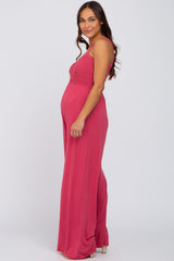 Pink Sleeveless Smocked Wide Leg Maternity Jumpsuit