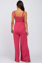 Pink Sleeveless Smocked Wide Leg Maternity Jumpsuit