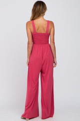 Pink Sleeveless Smocked Wide Leg Jumpsuit