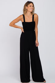 Black Sleeveless Smocked Wide Leg Jumpsuit