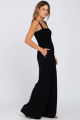 Black Sleeveless Smocked Wide Leg Jumpsuit